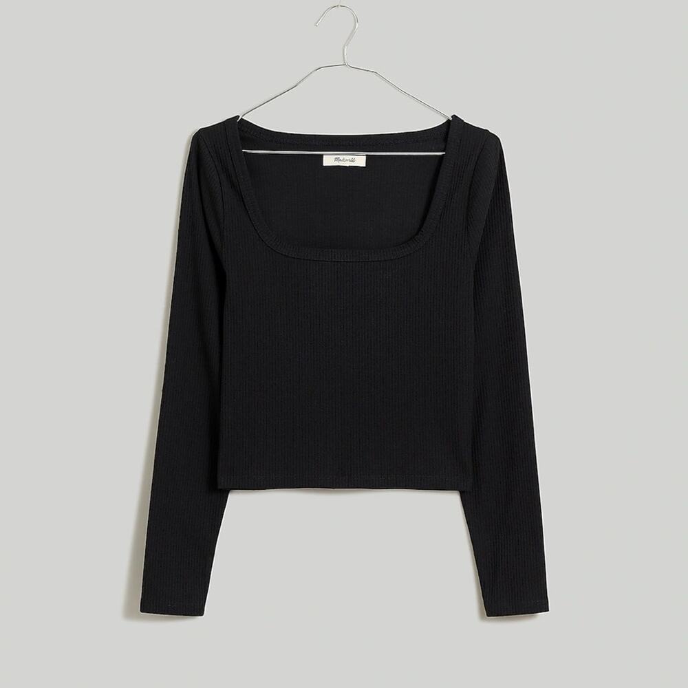 Madewell Black Square-Neck Long-Sleeve Crop Tee in Sleekhold Size XL NN255